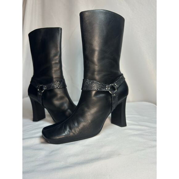 Vintage 90s Vis a Vie black chunky Square Toe Mid calf boot size 8.5 - Picture 13 of 13